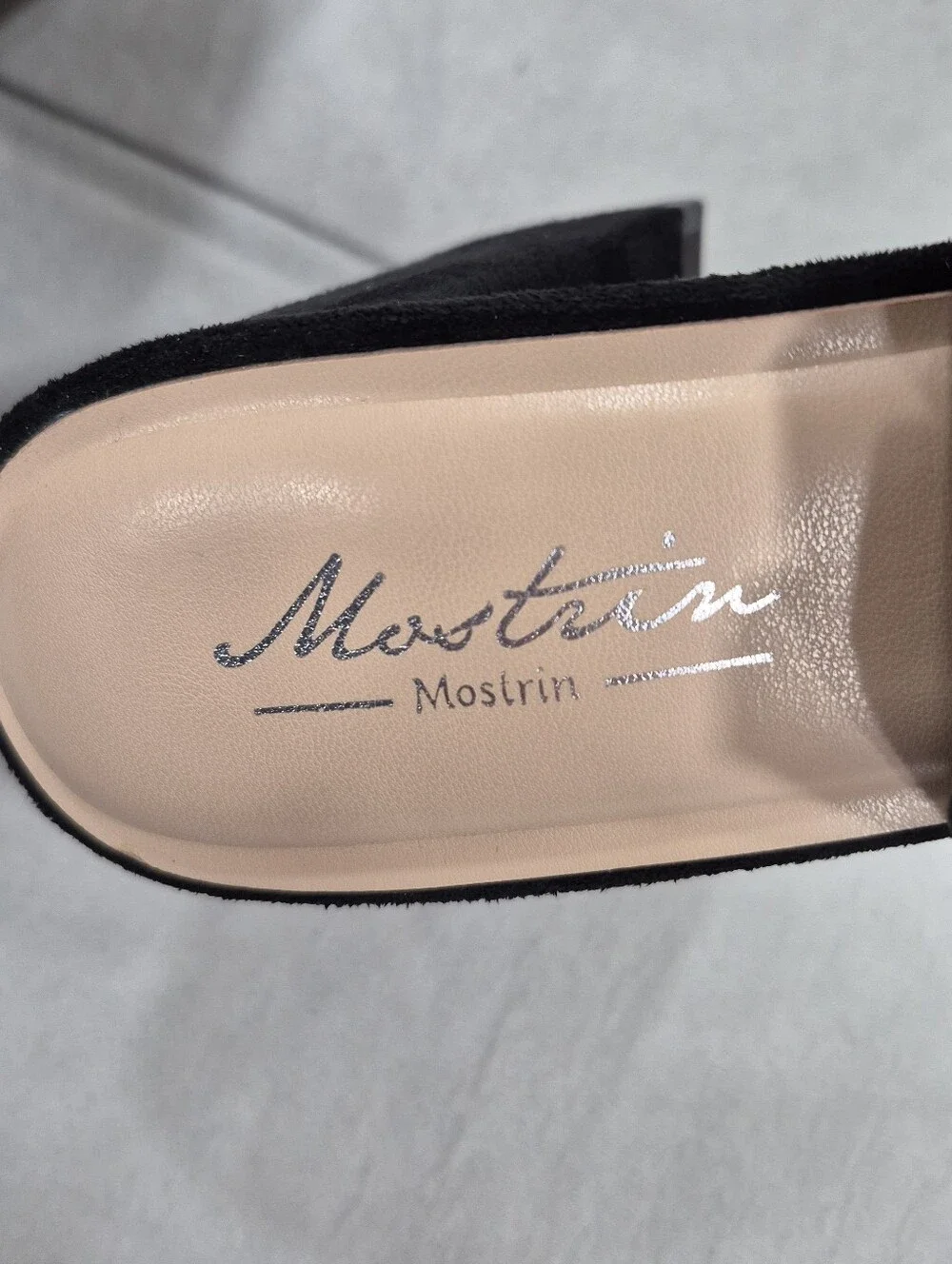 Mostrin sling back pumps women's 38.5 US 8 black suede point toe block heels
